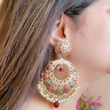 Multi Jadau Pearl Chand Bali Earrings Zayn Luxury Jewellery